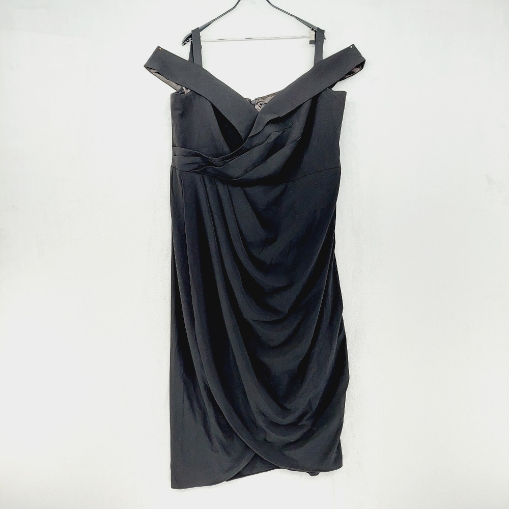 City Chic Black Draped Off-Shoulder Midi with Straps